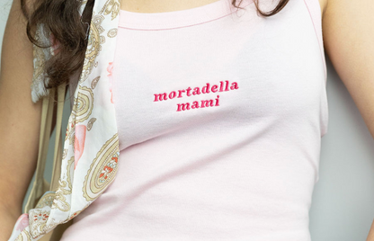 mortadella mami embroidered spaghetti strap tank