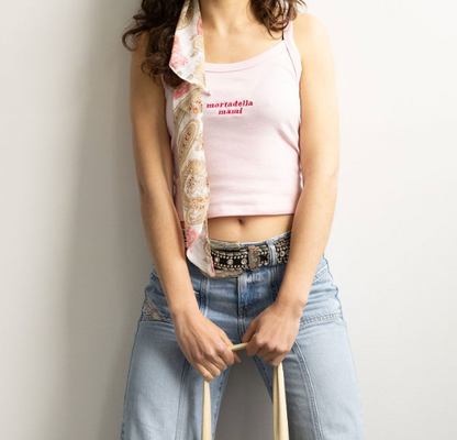 mortadella mami embroidered spaghetti strap tank
